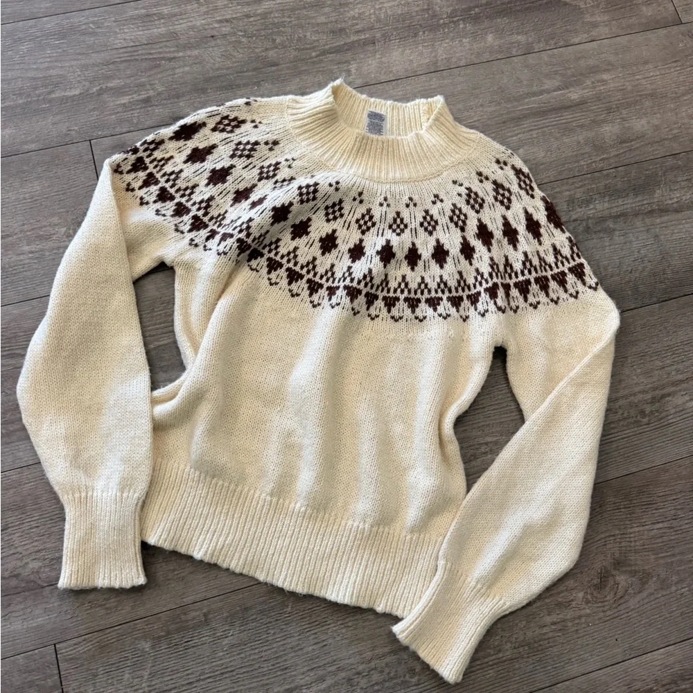 Melrose and Market Cream and Brown Patterned Sweater